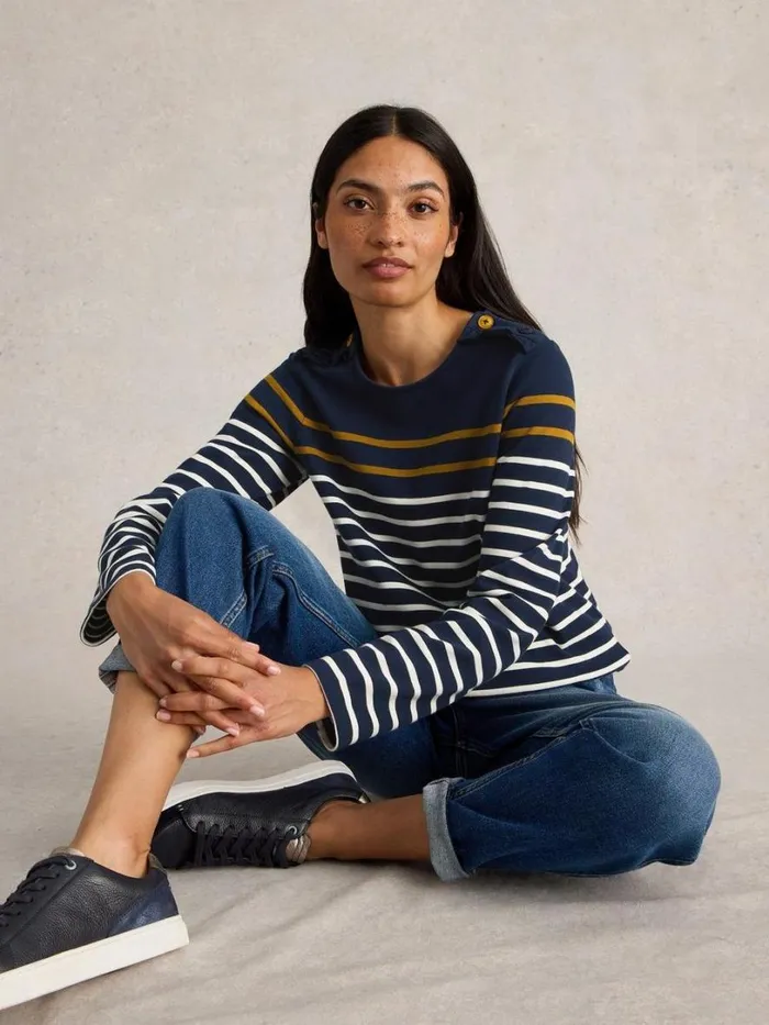 White Stuff Tops and Tees WHITNEY STRIPE LS TOP Navy Multi 8211 Women