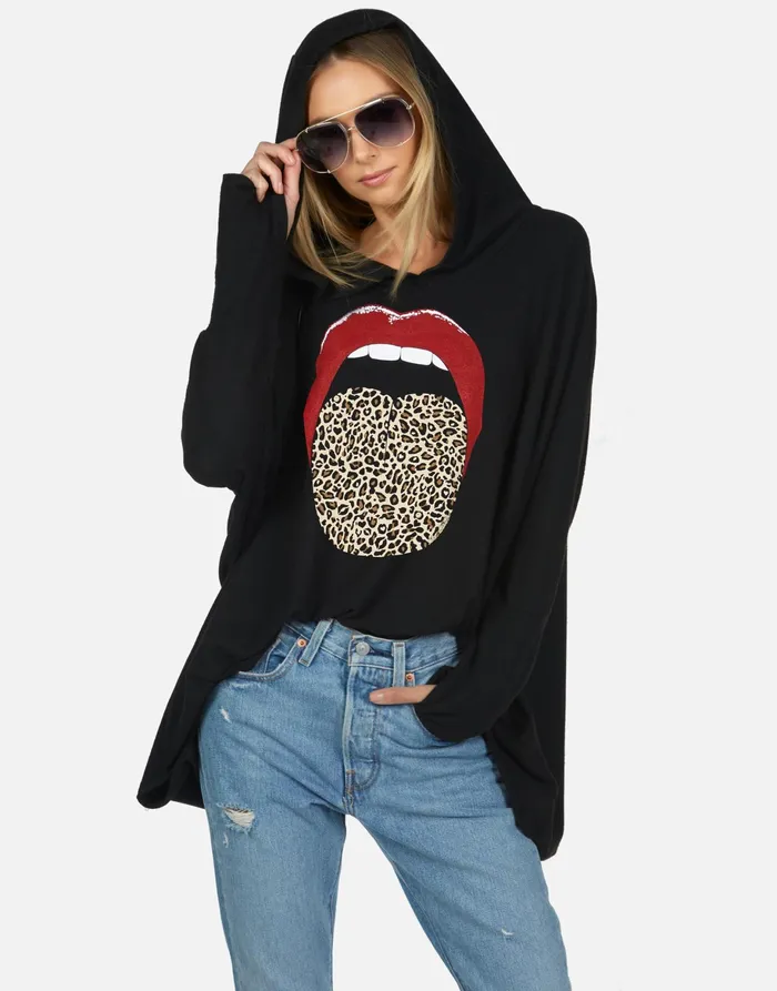 Wilma X Leopard Tongue Black Women039s Lauren Moshi Hoodies