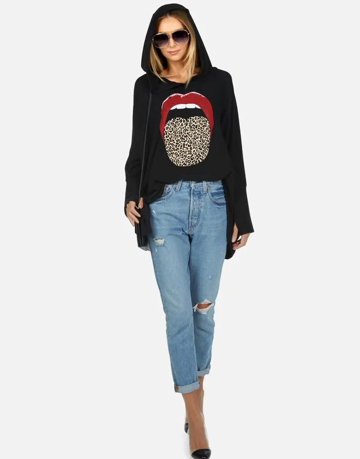 Wilma X Leopard Tongue Black Women039s Lauren Moshi Hoodies