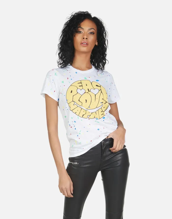 Wolf Text Happy Face Whiteprimary Splatter Women039s Lauren Moshi Short Sleeve