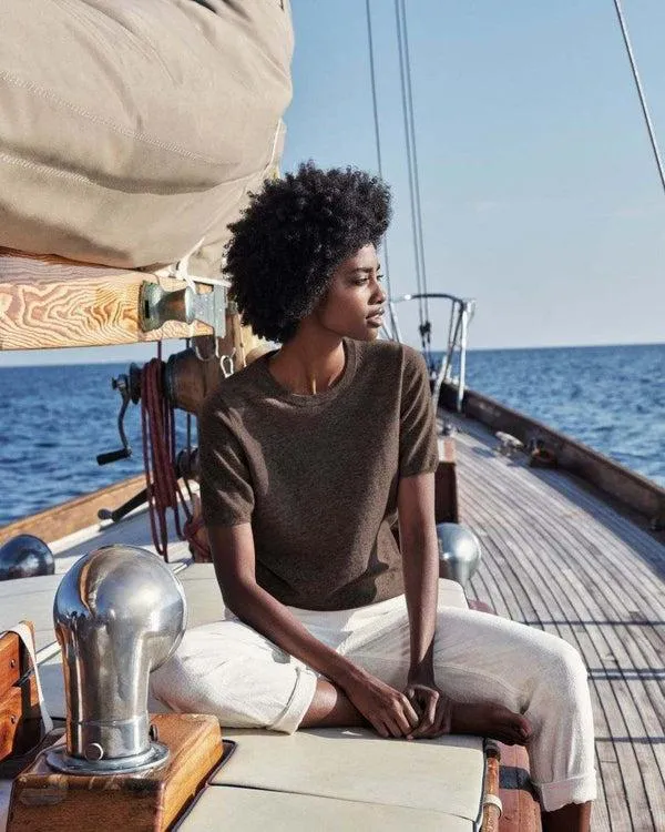 Women 007 Round Neck Cashmere T ShirtIn Moorland Brown Moorland Brown NPeal Tops and Tshirts