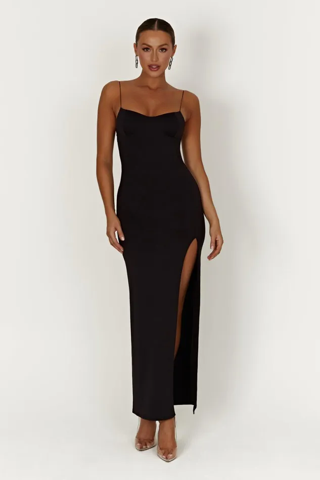 Women Addison Recycled Nylon Cupped Maxi Dress 8211 Black Black Meshki Wedding Guests