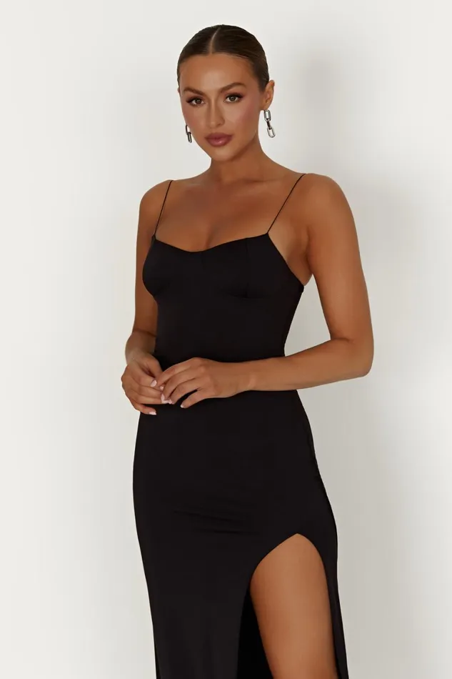 Women Addison Recycled Nylon Cupped Maxi Dress 8211 Black Black Meshki Wedding Guests