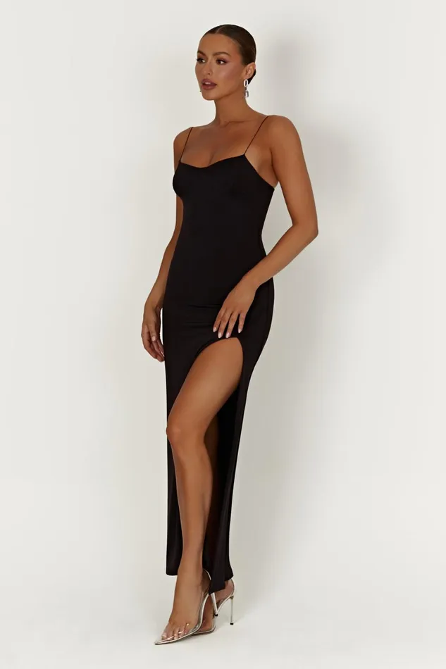 Women Addison Recycled Nylon Cupped Maxi Dress 8211 Black Black Meshki Wedding Guests