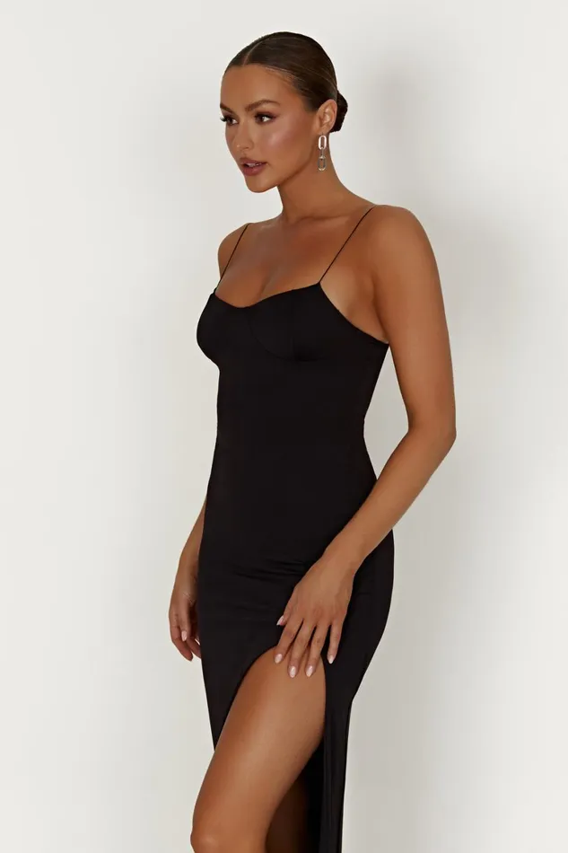 Women Addison Recycled Nylon Cupped Maxi Dress 8211 Black Black Meshki Wedding Guests