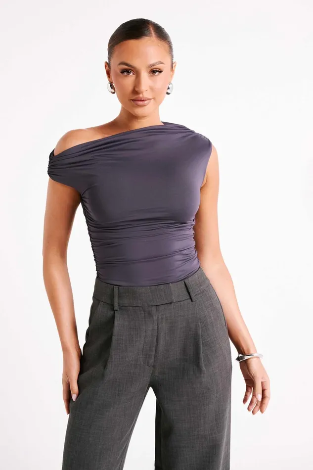 Women Alayna Recycled Nylon Ruched Top 8211 Charcoal Charcoal Meshki Sleeveless Tops