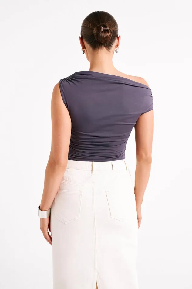 Women Alayna Recycled Nylon Ruched Top 8211 Charcoal Charcoal Meshki Sleeveless Tops