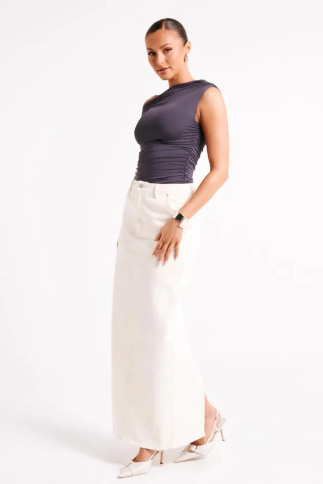 Women Alayna Recycled Nylon Ruched Top 8211 Charcoal Charcoal Meshki Sleeveless Tops