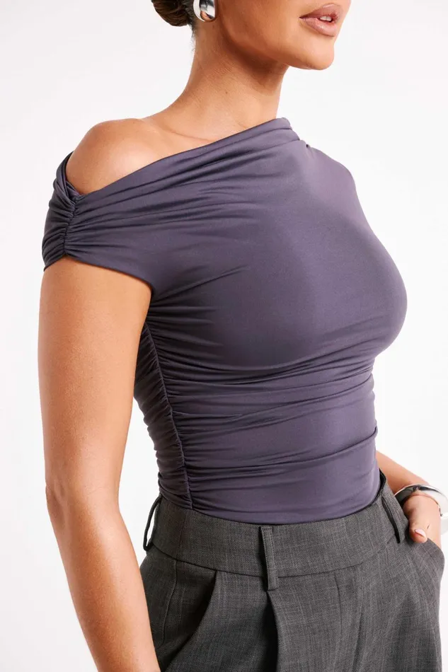 Women Alayna Recycled Nylon Ruched Top 8211 Charcoal Charcoal Meshki Sleeveless Tops