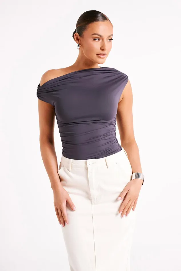 Women Alayna Recycled Nylon Ruched Top 8211 Charcoal Charcoal Meshki Sleeveless Tops