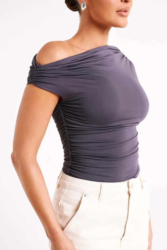 Women Alayna Recycled Nylon Ruched Top 8211 Charcoal Charcoal Meshki Sleeveless Tops