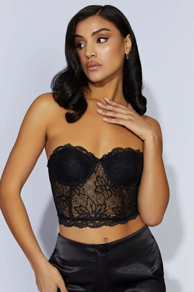 Women Alessandra Lace Corset 8211 Black Black Meshki Corsets