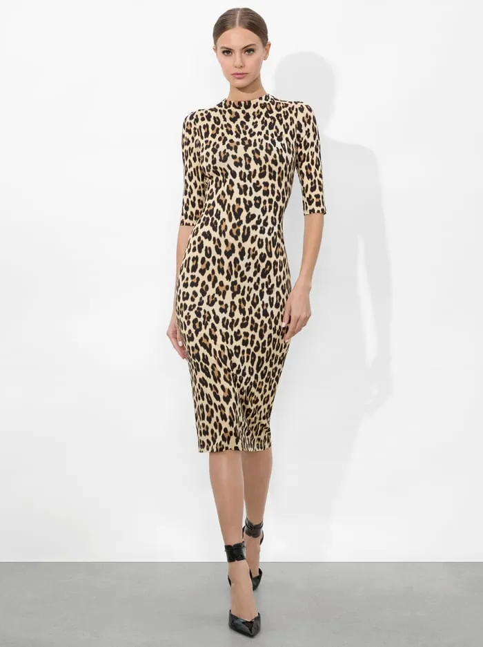 Women Alice Olivia Dresses Delora Midi Dress Textured Leopard