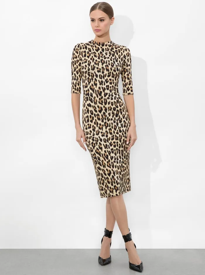 Women Alice Olivia Dresses Delora Midi Dress Textured Leopard
