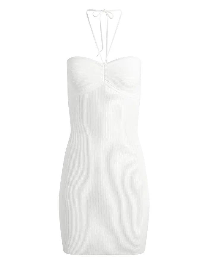 Women Alice Olivia Dresses Linnie Ruched Halter Dress Soft White