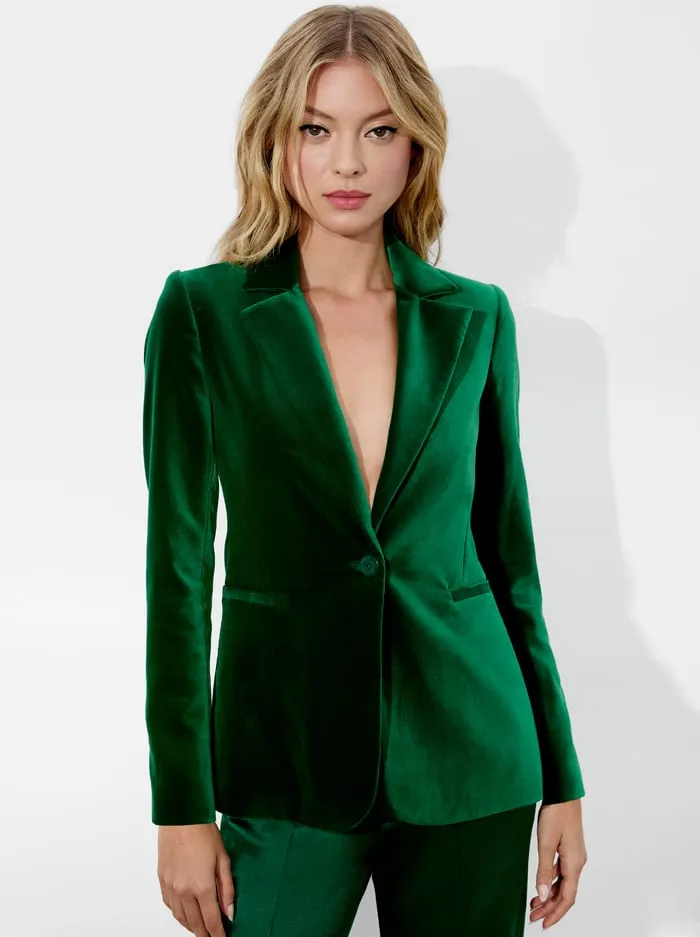 Women Alice Olivia Jackets Coats Macey Velvet Blazer Forest Green