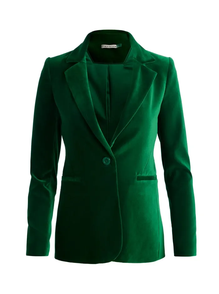 Women Alice Olivia Jackets Coats Macey Velvet Blazer Forest Green