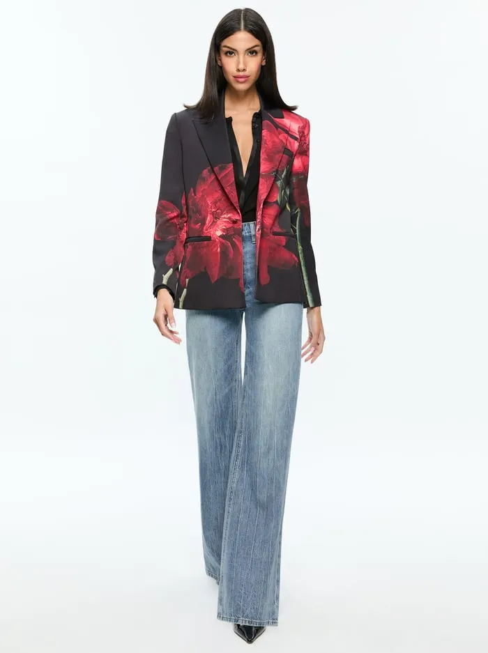 Women Alice Olivia Jackets Coats Silas Blazer Peony Petals Bright Ruby