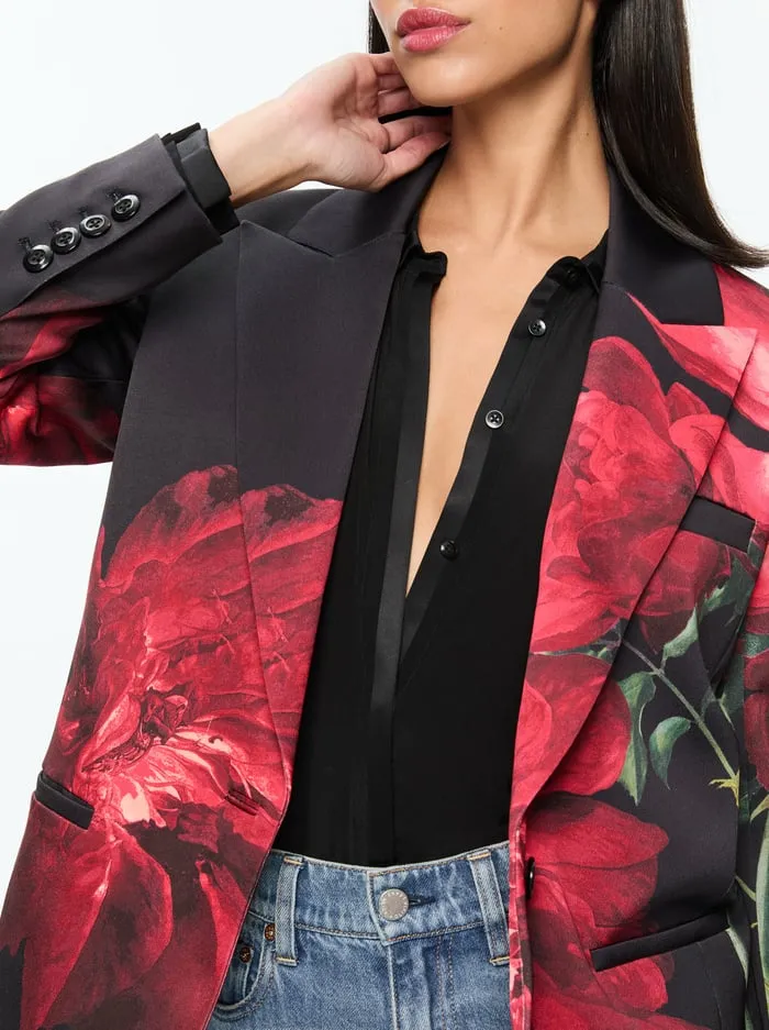 Women Alice Olivia Jackets Coats Silas Blazer Peony Petals Bright Ruby