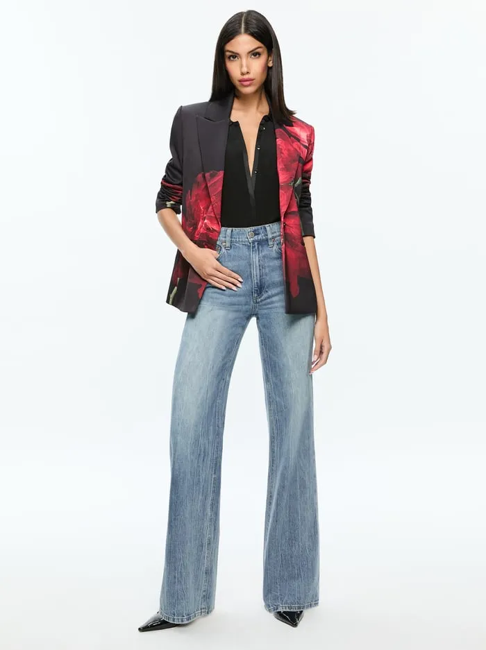 Women Alice Olivia Jackets Coats Silas Blazer Peony Petals Bright Ruby