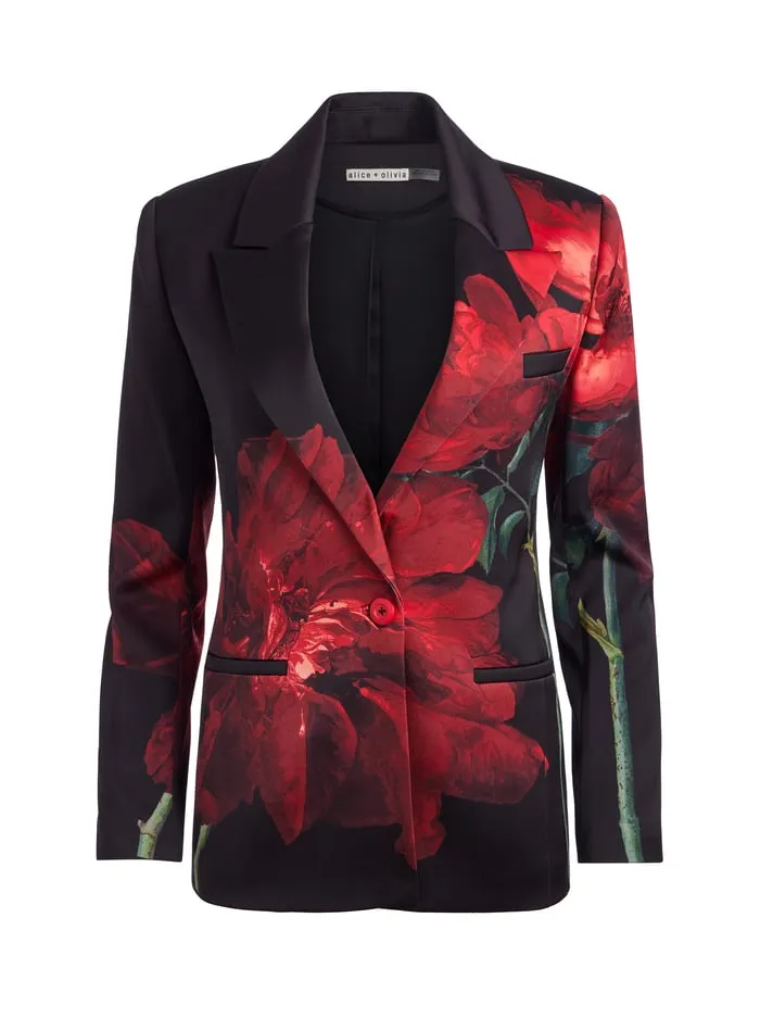 Women Alice Olivia Jackets Coats Silas Blazer Peony Petals Bright Ruby