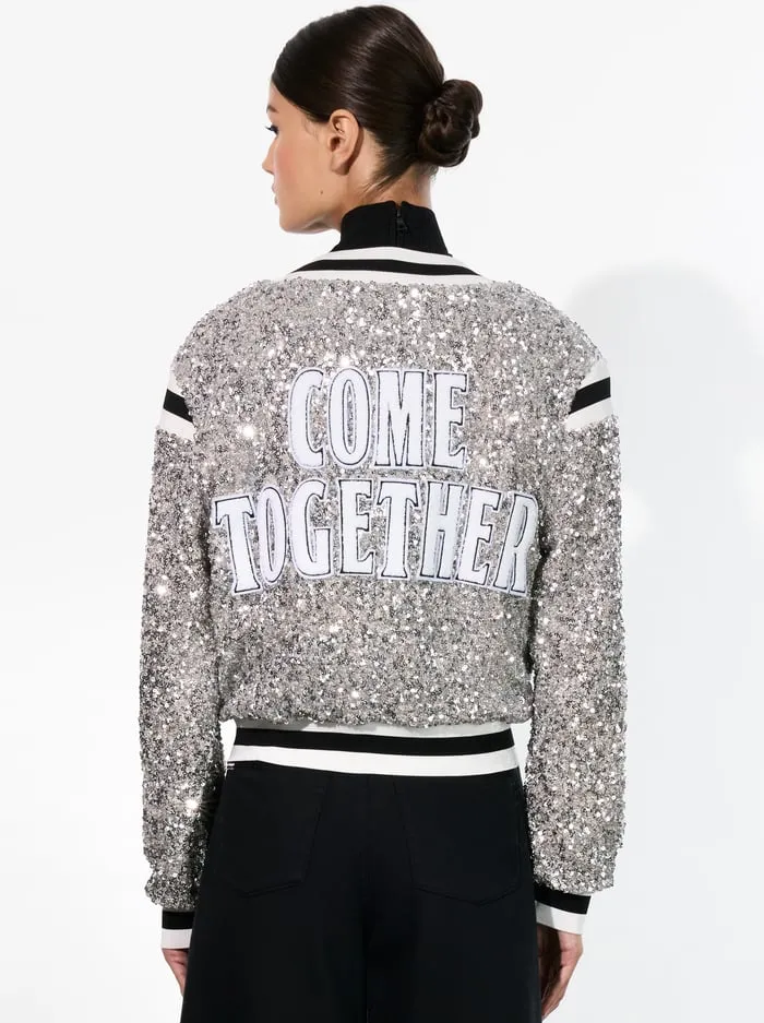 Women Alice Olivia Jackets Coats The Beatles Keri Varsity Jacket Silverwhite