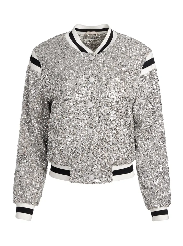 Women Alice Olivia Jackets Coats The Beatles Keri Varsity Jacket Silverwhite