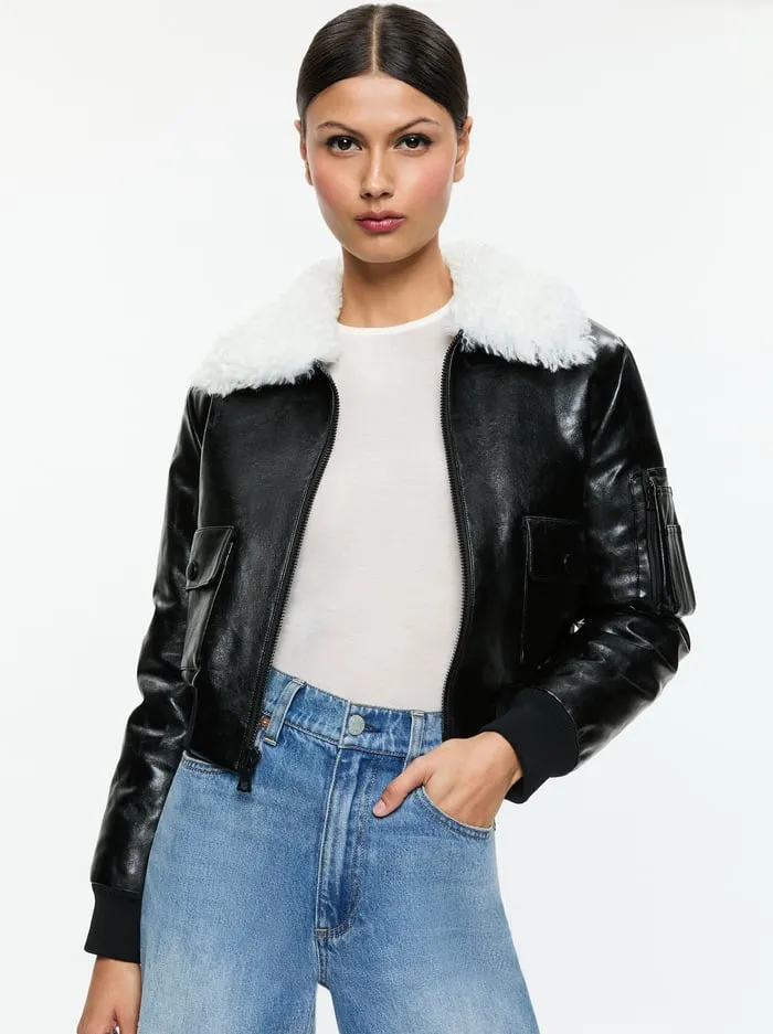 Women Alice Olivia Jackets Coats Willard Vegan Bomber Black