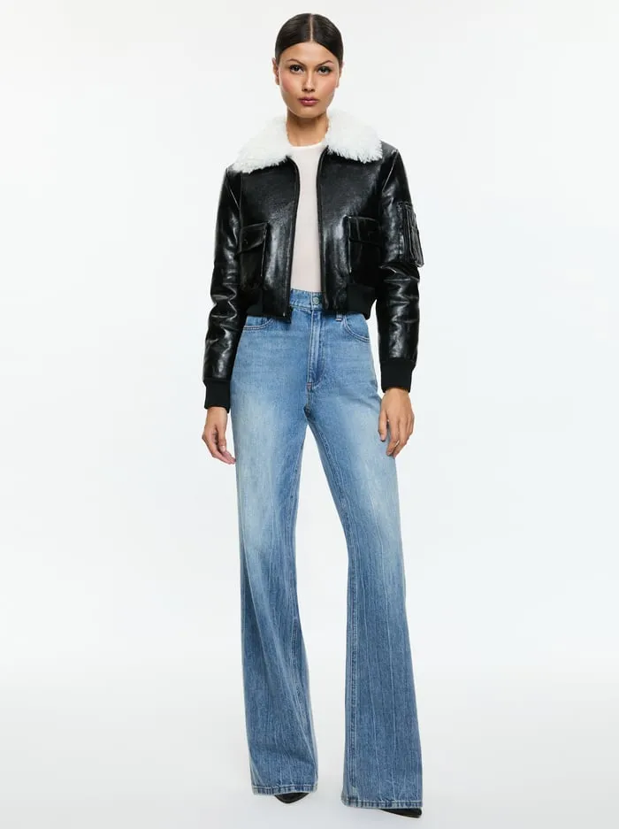 Women Alice Olivia Jackets Coats Willard Vegan Bomber Black