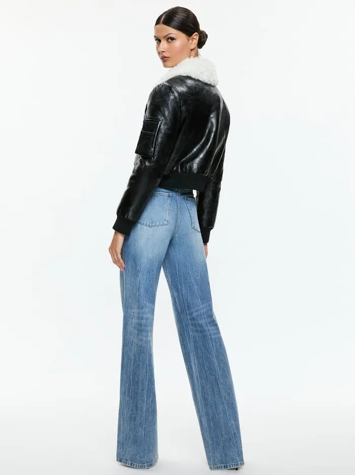 Women Alice Olivia Jackets Coats Willard Vegan Bomber Black