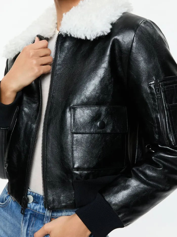 Women Alice Olivia Jackets Coats Willard Vegan Bomber Black