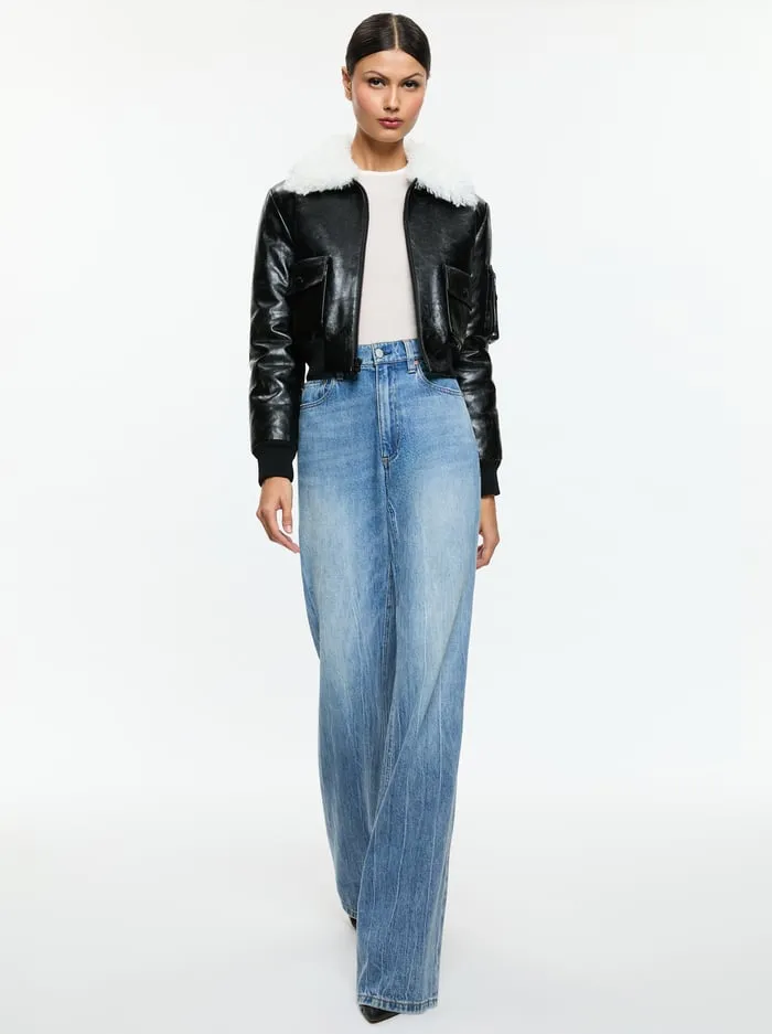 Women Alice Olivia Jackets Coats Willard Vegan Bomber Black