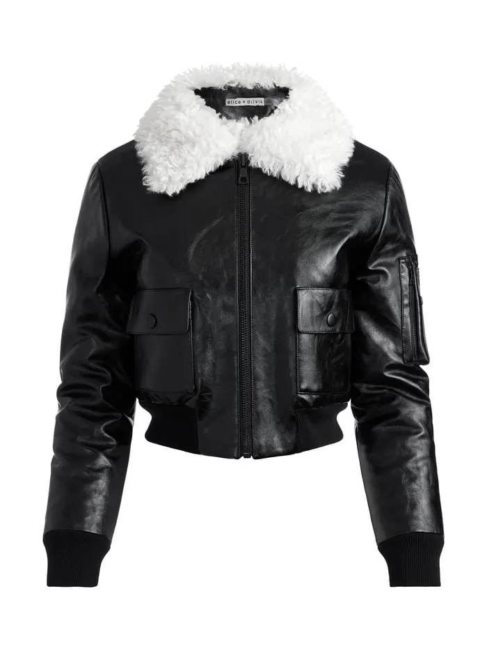 Women Alice Olivia Jackets Coats Willard Vegan Bomber Black