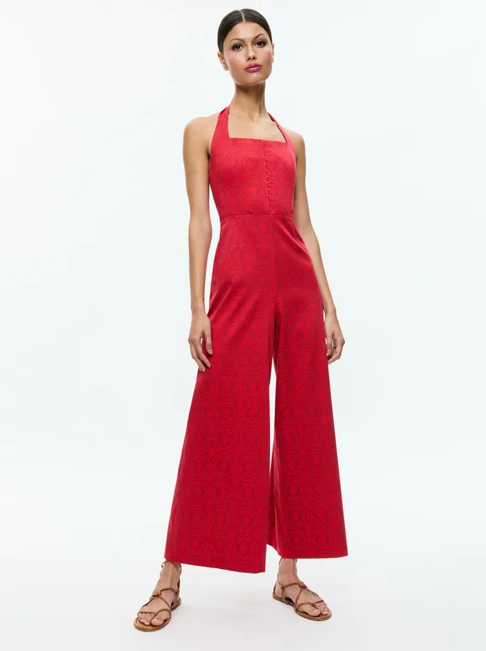 Women Alice Olivia Jumpsuits Rompers Aida Cropped Halter Jumpsuit Symmetry Red Apple