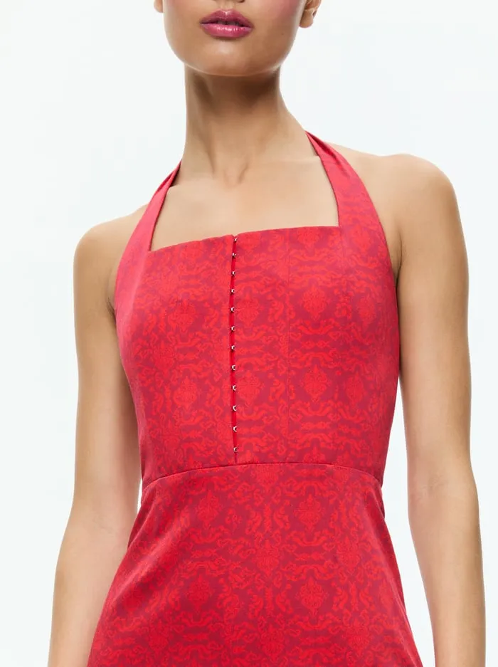 Women Alice Olivia Jumpsuits Rompers Aida Cropped Halter Jumpsuit Symmetry Red Apple