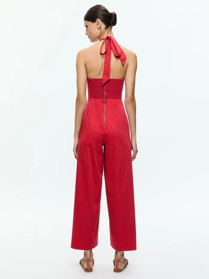 Women Alice Olivia Jumpsuits Rompers Aida Cropped Halter Jumpsuit Symmetry Red Apple