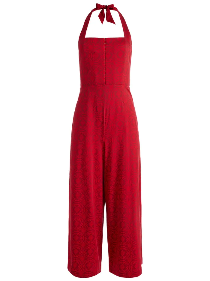 Women Alice Olivia Jumpsuits Rompers Aida Cropped Halter Jumpsuit Symmetry Red Apple