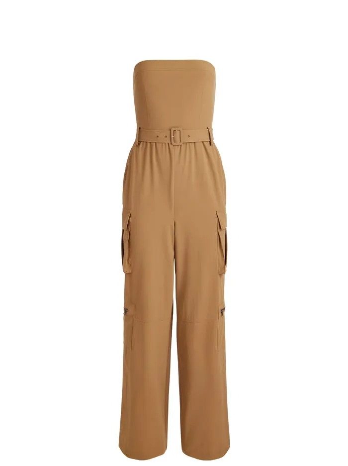 Women Alice Olivia Jumpsuits Rompers Sachiko Strapless Cargo Jumpsuit Tan