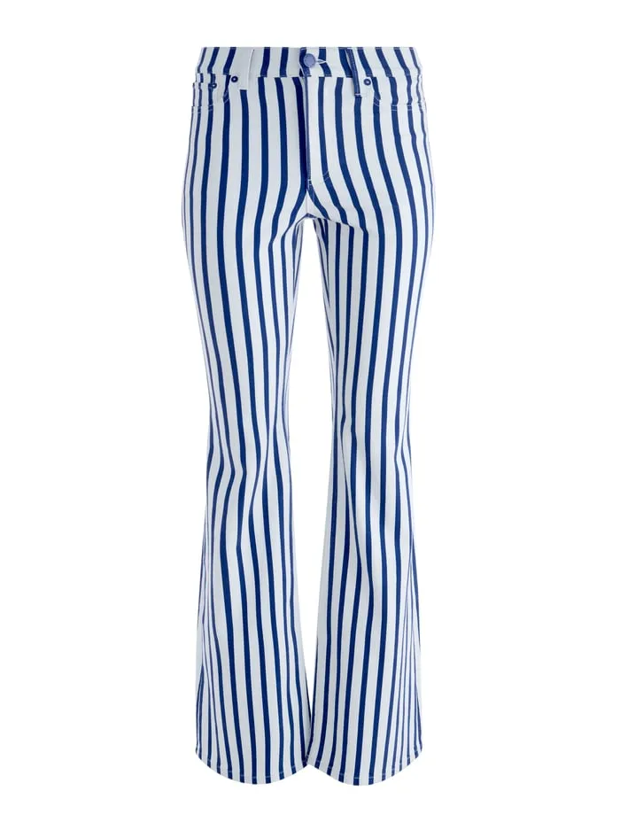 Women Alice Olivia Pants Keira Mid Rise 70s Bootcut Jean Admiral Stripe Indigo