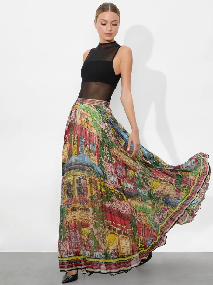 Women Alice Olivia Skirts Katz Maxi Pleated Skirt Vacation Dreams