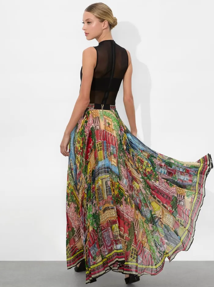 Women Alice Olivia Skirts Katz Maxi Pleated Skirt Vacation Dreams