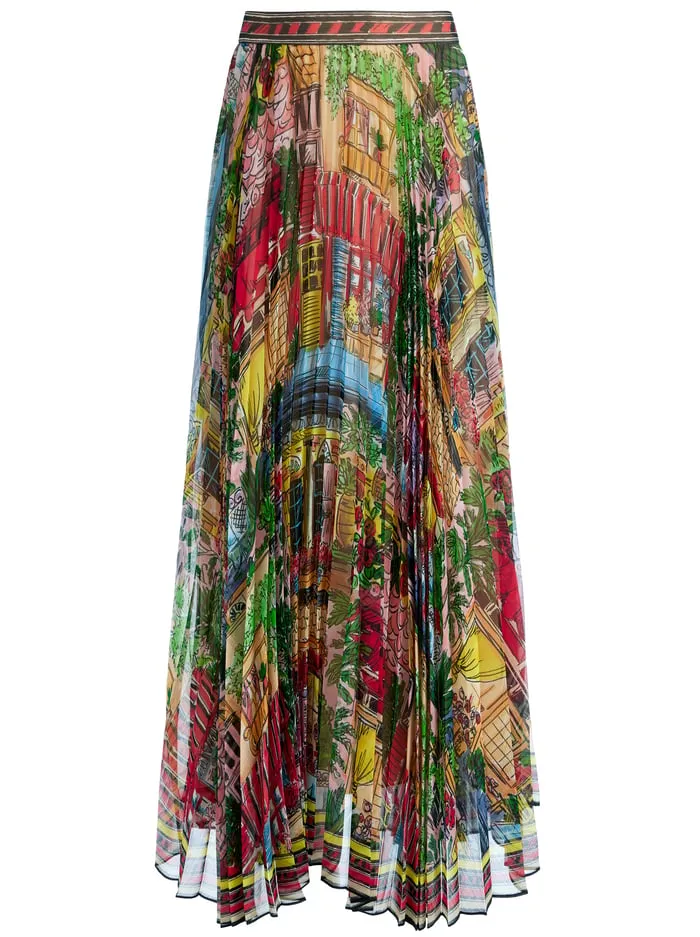 Women Alice Olivia Skirts Katz Maxi Pleated Skirt Vacation Dreams