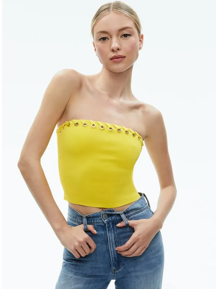 Women Alice Olivia Tops Alison Grommets Tube Top Happy Yellow