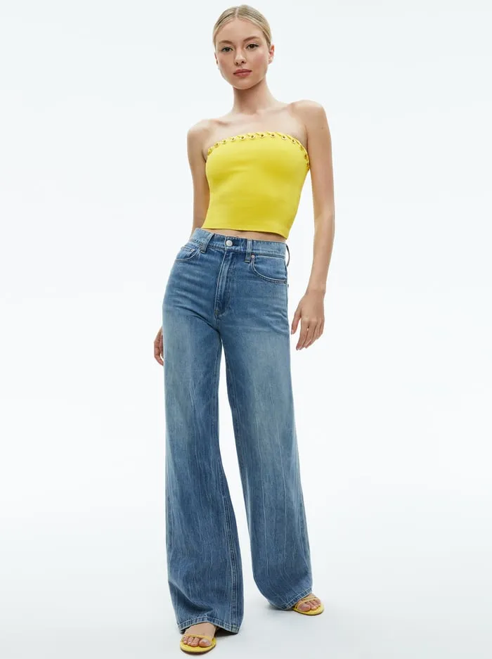 Women Alice Olivia Tops Alison Grommets Tube Top Happy Yellow