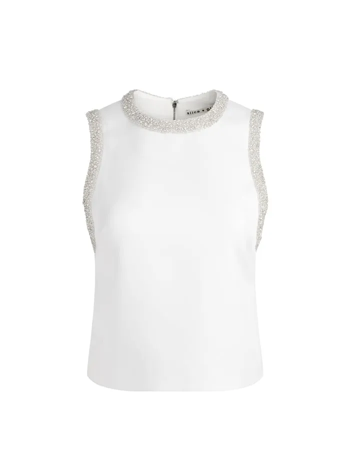 Women Alice Olivia Tops Amal Embellished Tank Off White