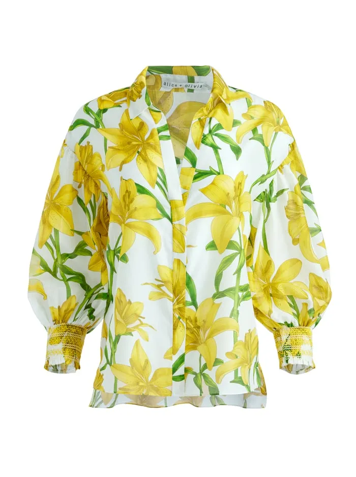 Women Alice Olivia Tops Maylin Long Sleeve Blouse Stargazer Multi Lg