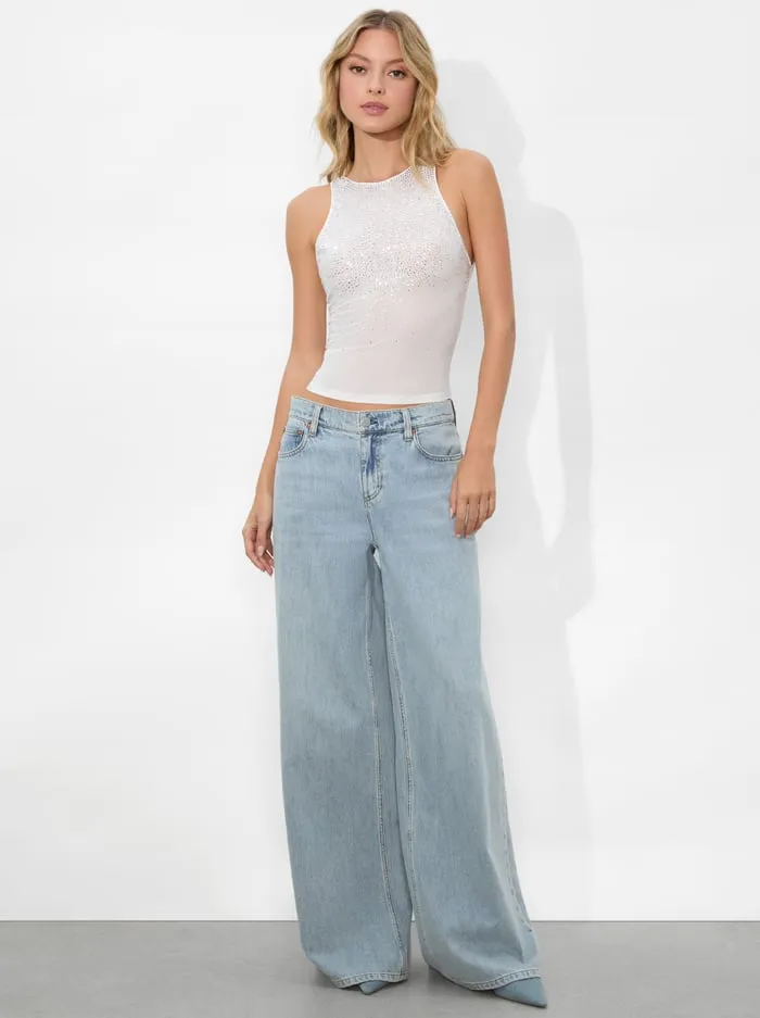 Women Alice Olivia Tops Pania Embellished Top Off Whitecrystal