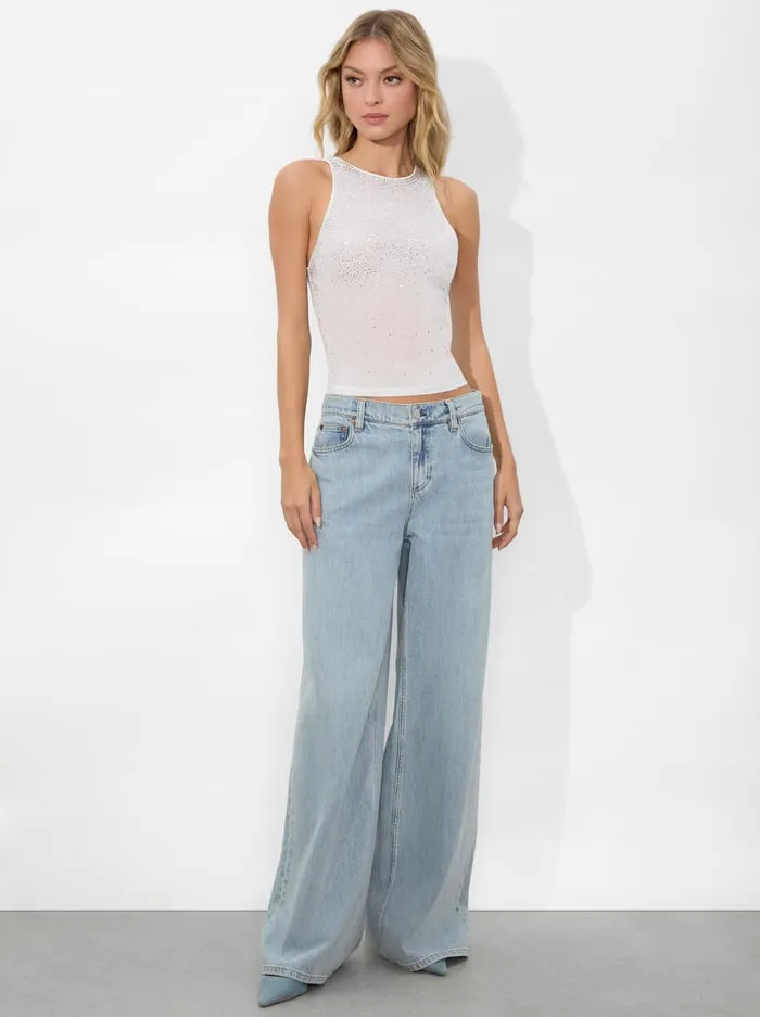 Women Alice Olivia Tops Pania Embellished Top Off Whitecrystal