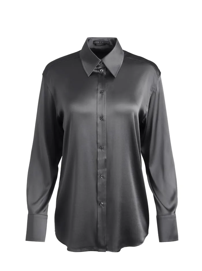 Women Alice Olivia Tops Perfect Button Down Charcoal