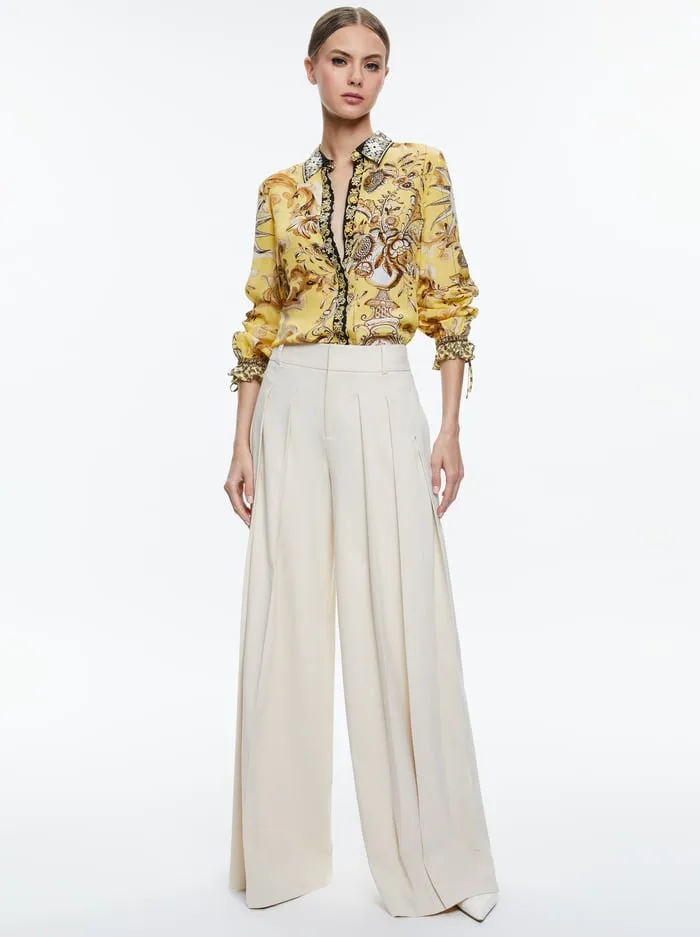 Women Alice Olivia Tops Willa Blouson Tie Sleeve Top Lisboa Lemon Meringue